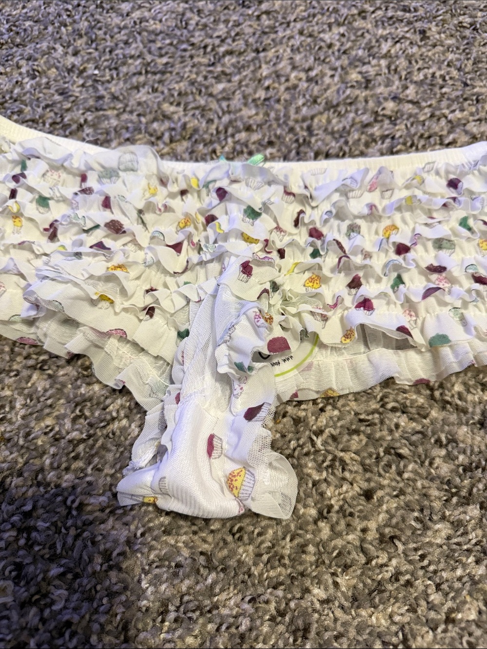 Honeydew Intimates White Ruffled Bikini Panty with Multicolor Cupcake Print